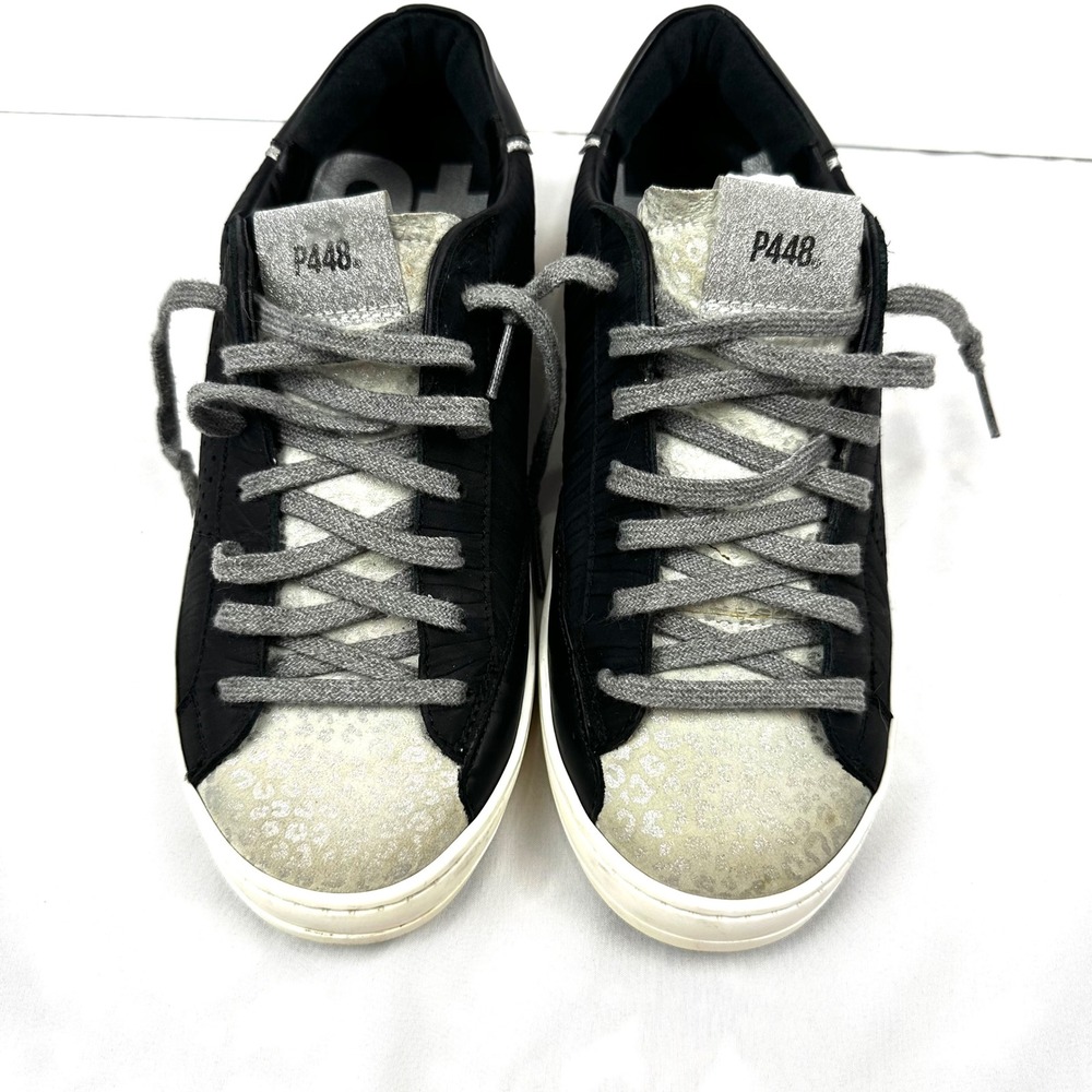 P448 John Bzeb/Leo Black Zebra Leopard Print Sneaker Women 37 US 6.5 Italy Silvr